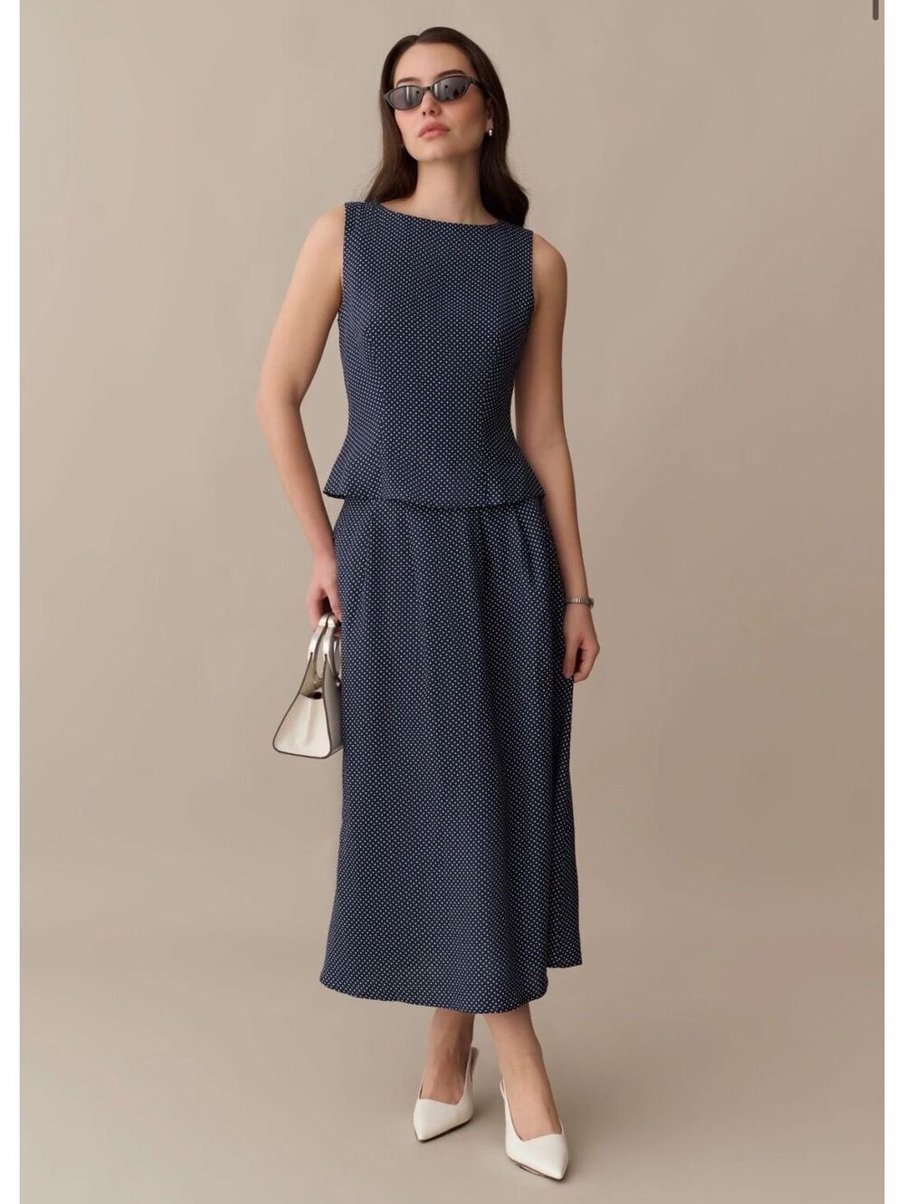 NWT o.p.t By Few Moda Aveline Linen Set Maxi Skirt Size 2 Blue Polka Dot